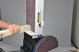 Belt Sander upright in use with fence