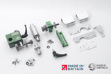 All the separate pieces that come with the Cobra System for the Sabre 300 Bandsaw by Record Power.  Parts are all laid out on a white background.